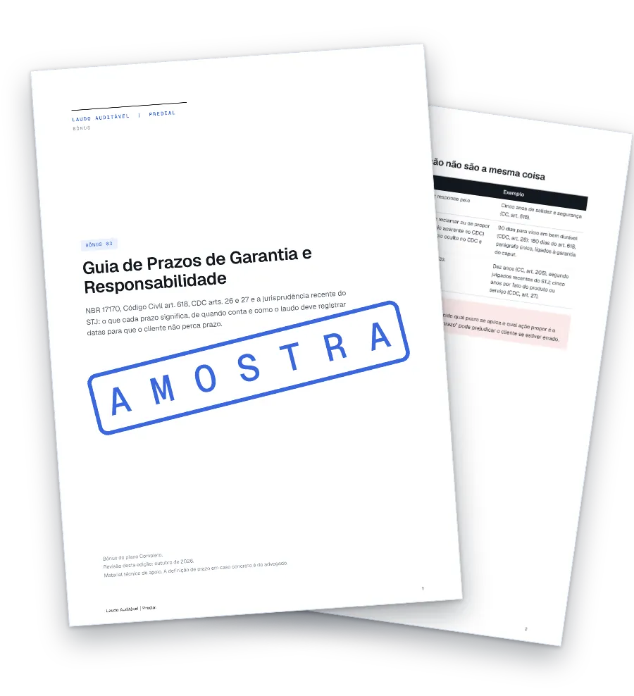 Capa e página interna do Guia de Prazos de Garantia e Responsabilidade, bônus do plano Completo